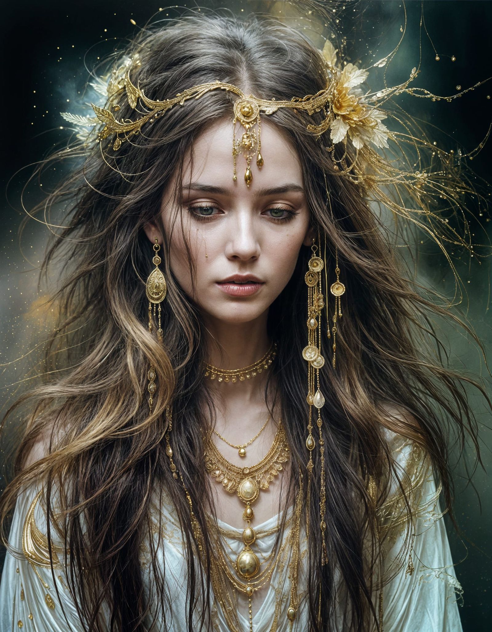 Dreamy Surreal Portrait Dripping with Gold