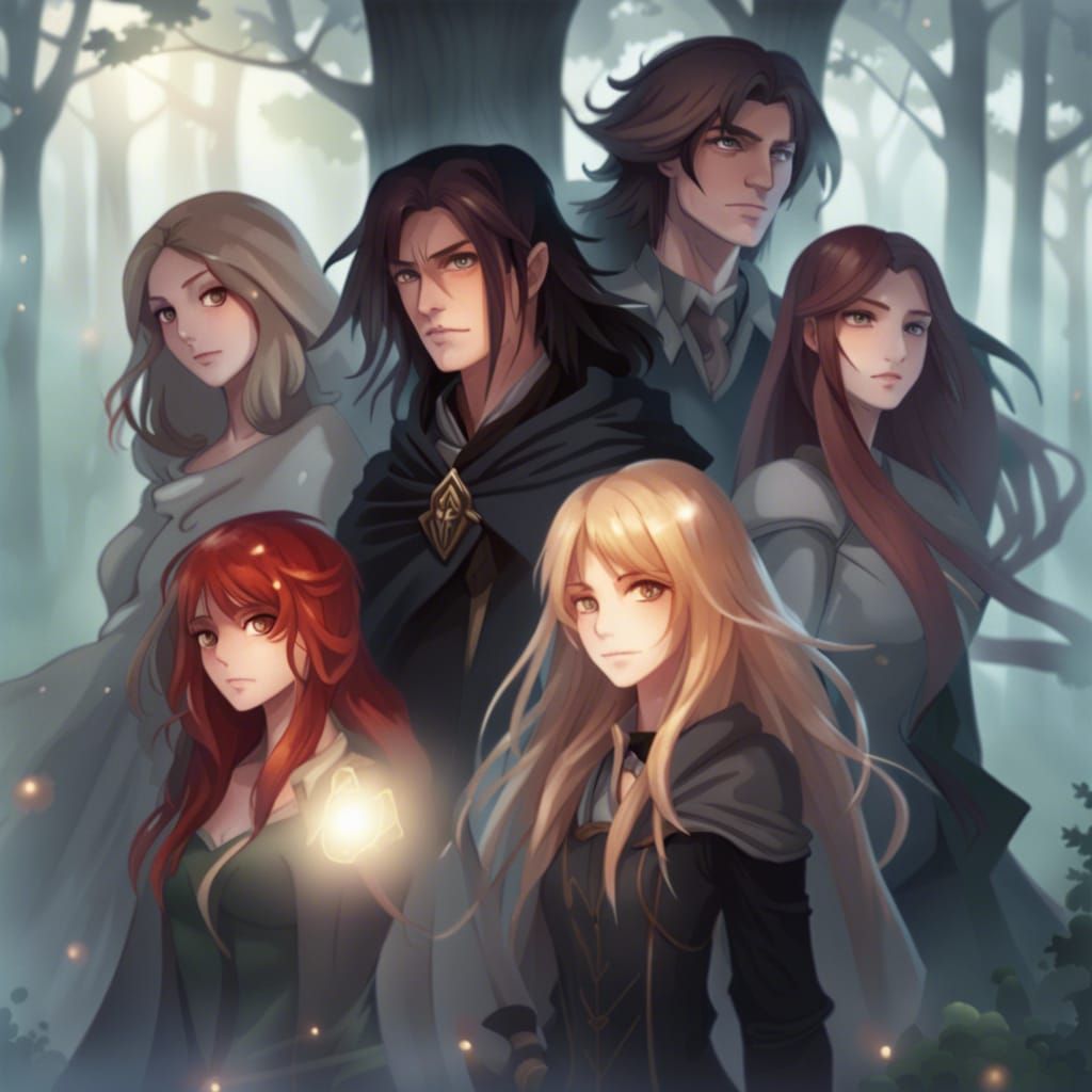 Foggy Forest Scene with Knights and Magicians