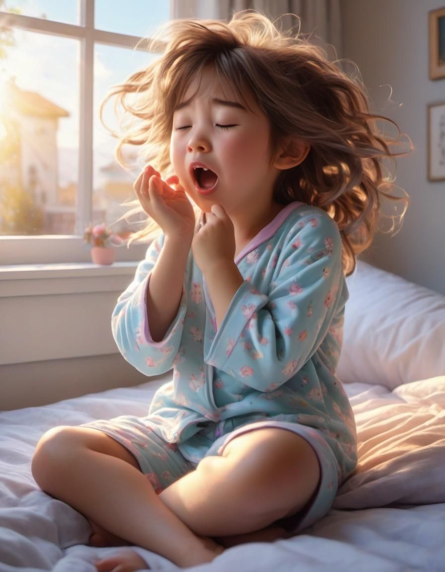 Cute Girl Waking Up: 3D Anime Artwork