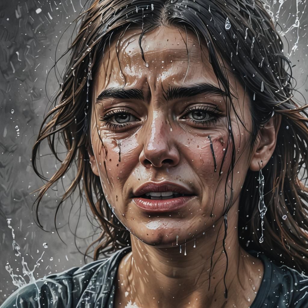 Crying Woman Portrait with Splash Art Background