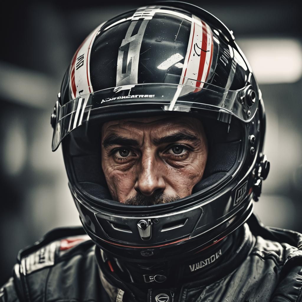F1 Racer Helmet Close-Up Portrait