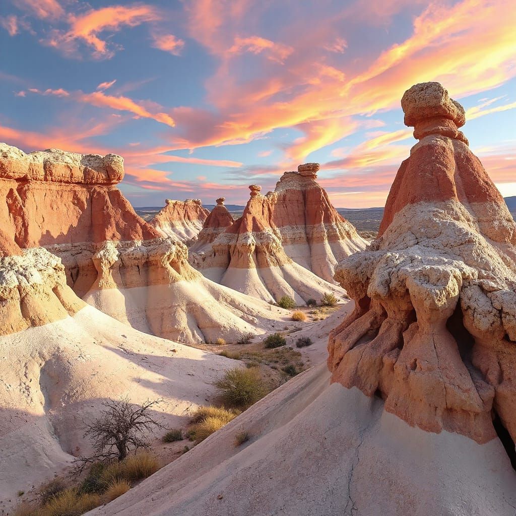 Bisti Badlands Rock Formations in Pastel Hyperrealism
