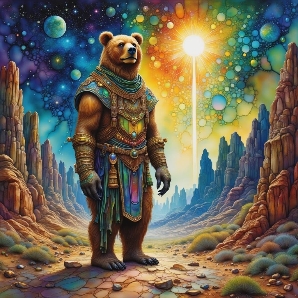 Ancient Bear Spirit in Dust-Choked Landscape