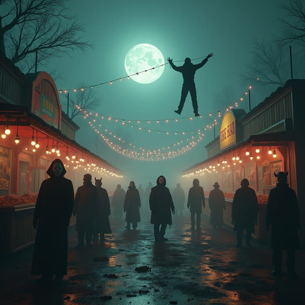 Horror Villains' Halloween Carnival in Fantasy Art Style