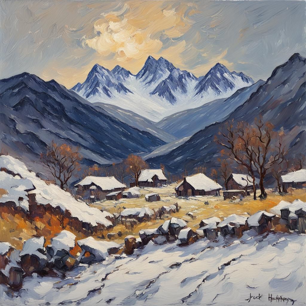 Winter Alps Landscape as Impasto Painting