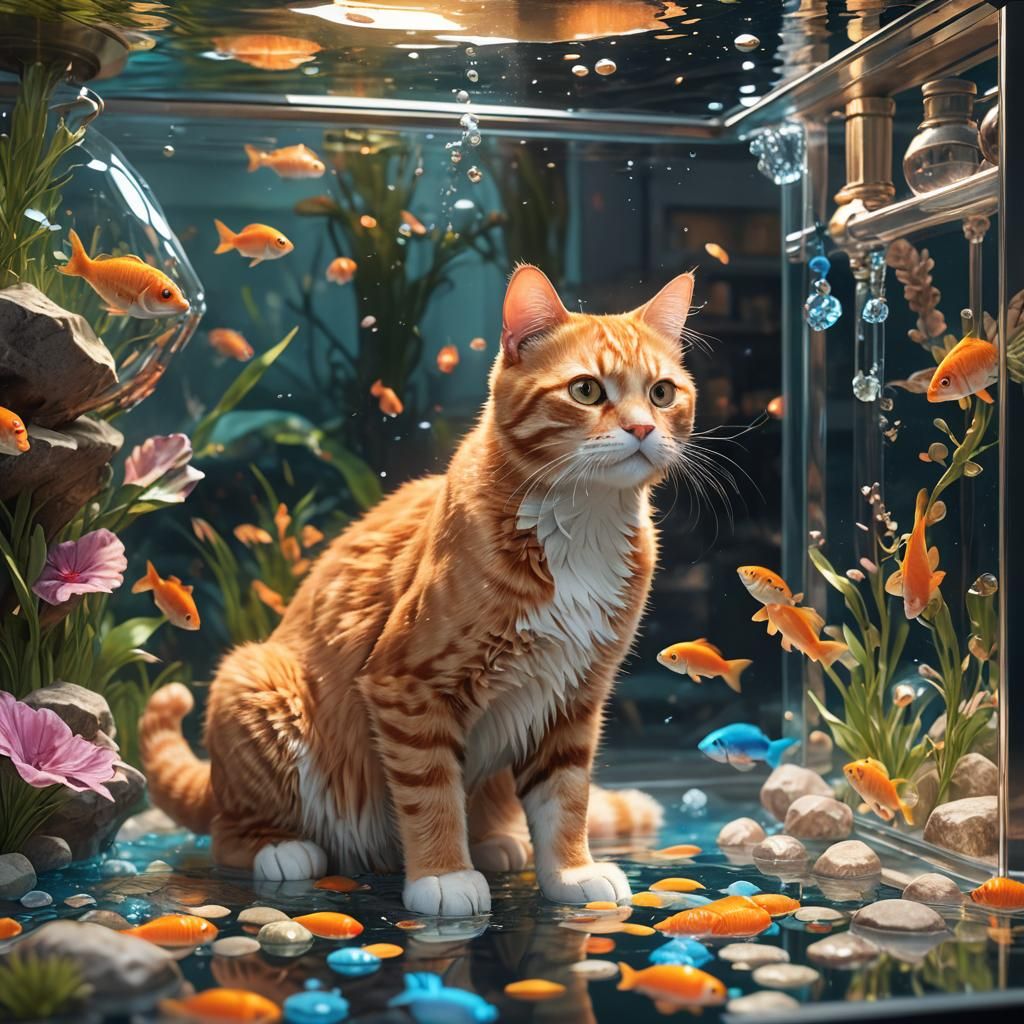 Orange Cat Dipping Paw: Hyperdetailed Portrait