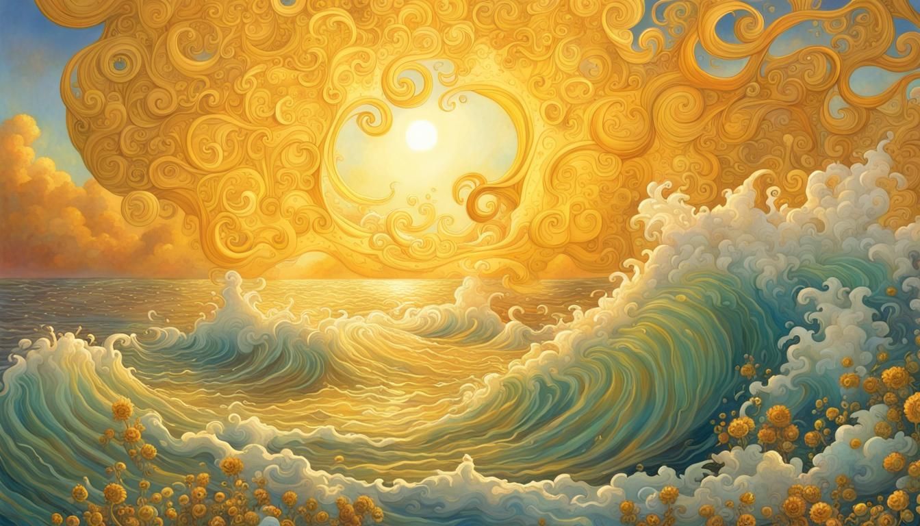 Golden Sun Cascade: A Luminous Ocean Fantasy