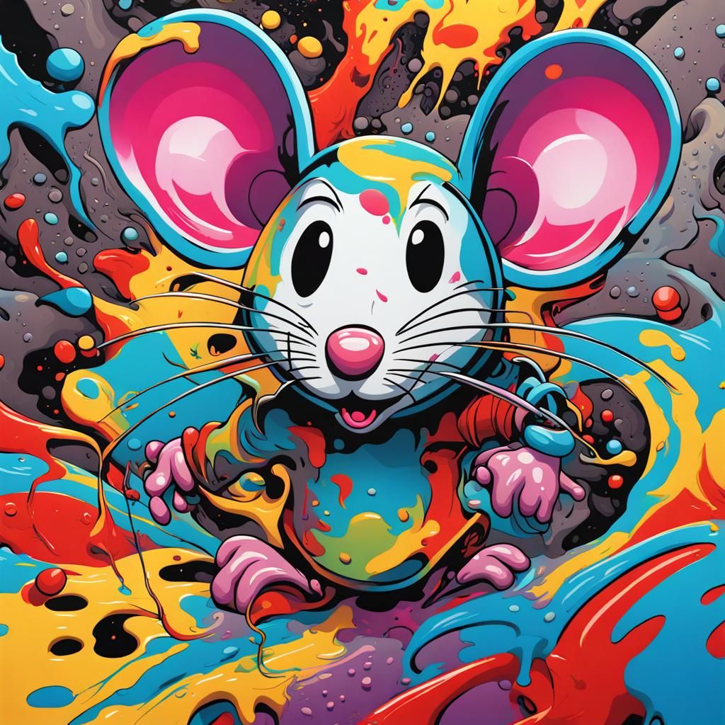 Colorful Abstract Mouse in Cartoonish Graffiti Style