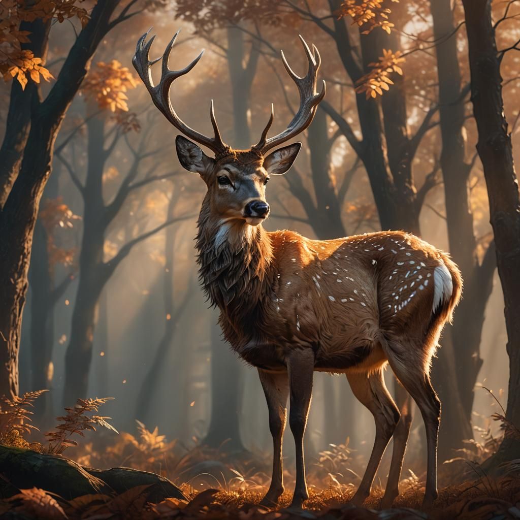 Regal Deer in Forest: Hyperrealistic Concept Art