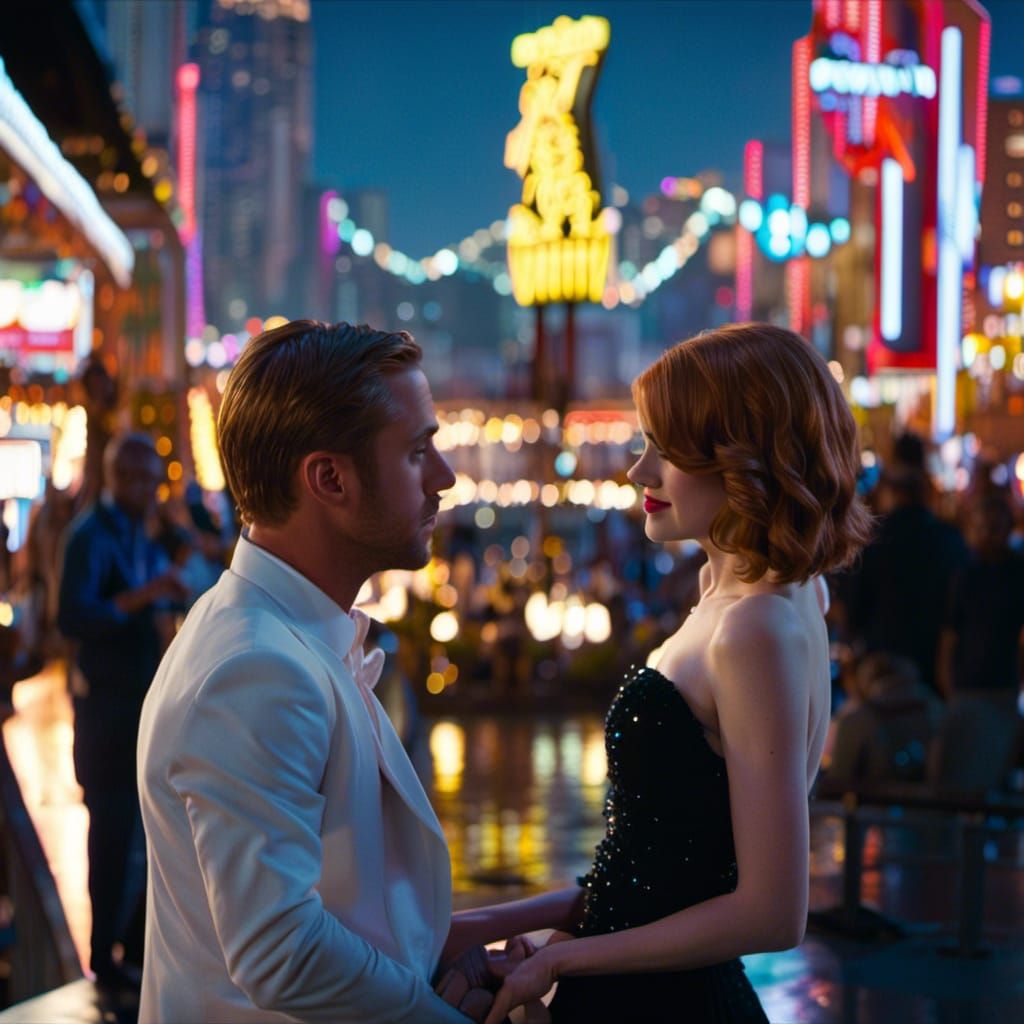 Ryan Gosling and Emma Stone in La La Land Scene