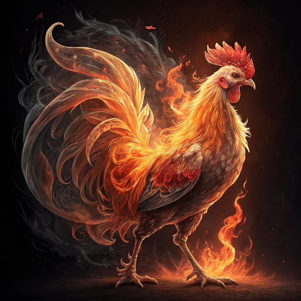 Ethereal Fire Rooster in Vivid Flames