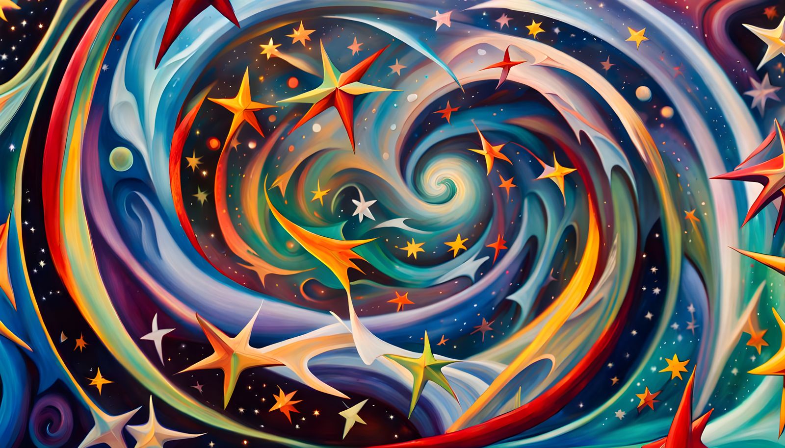 Iridescent Star Cluster in Abstract Expressionist Style