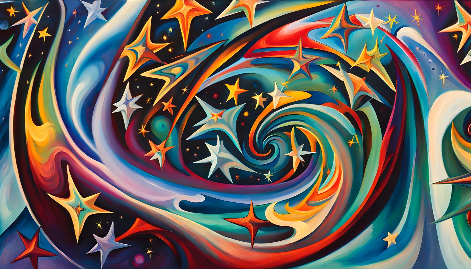 Iridescent Star Cluster in Abstract Expressionist Style