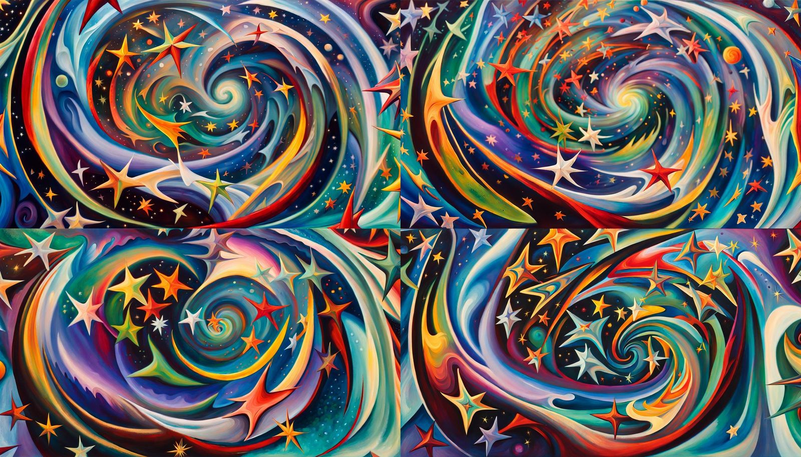 Iridescent Stars Family in Abstract Expressionism