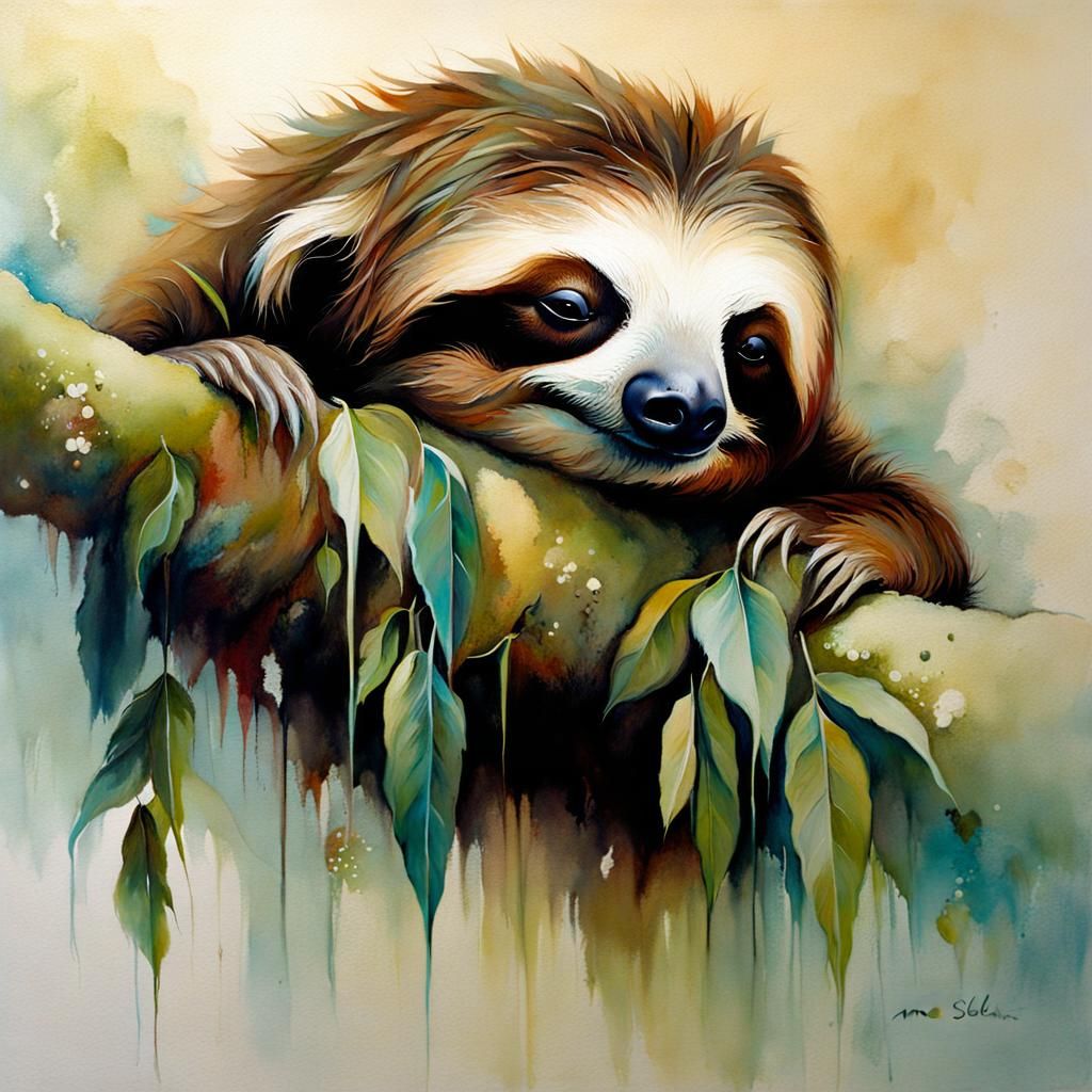 Sleepy Sloth: Surrealist Painting