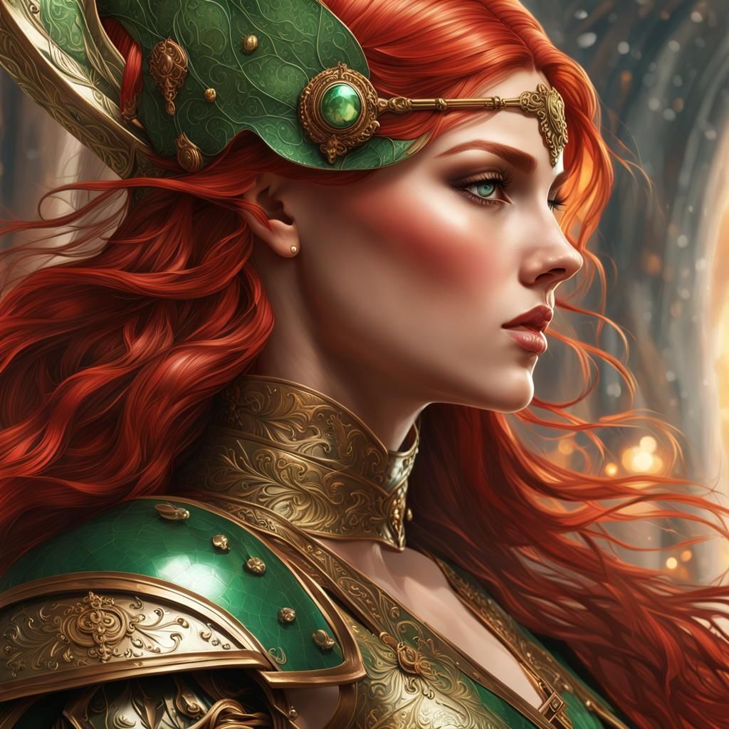 Renaissance Princess Warrior Portrait in Rossetti Style