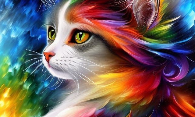 Rainbow Fur Cat: Intricate Digital Art