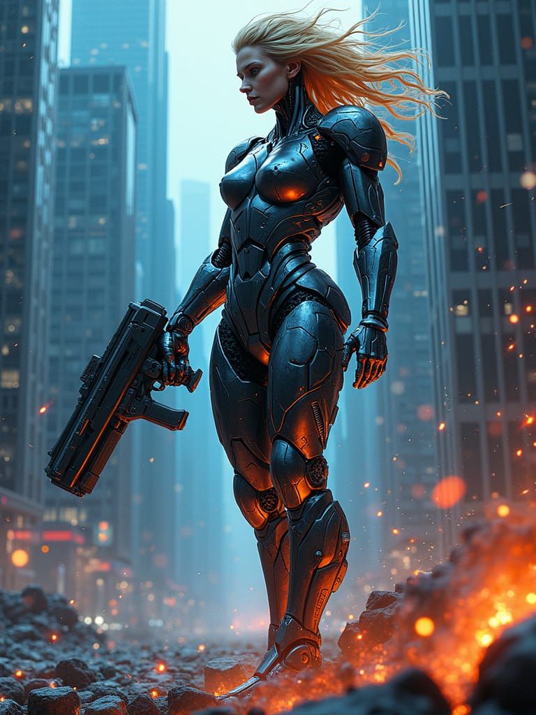 Cybernetic Goddess in Cubist-Futurist Maelstrom