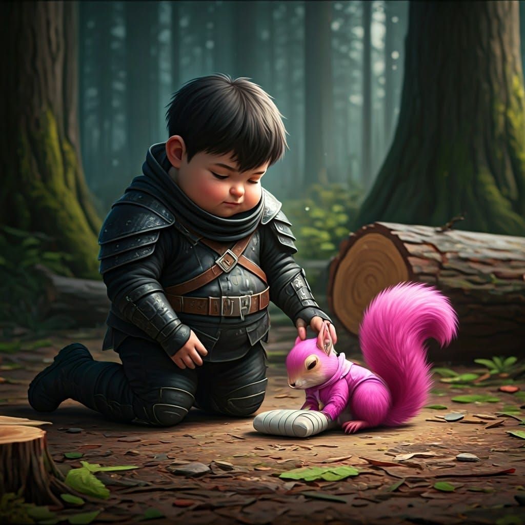 Chubby Hero Rescues Squirrel in Forest