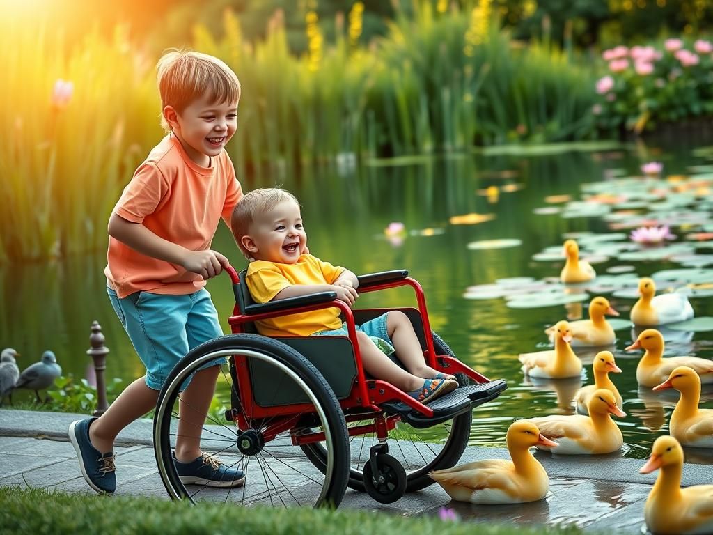 Carefree Childhood: Siblings at the Pond