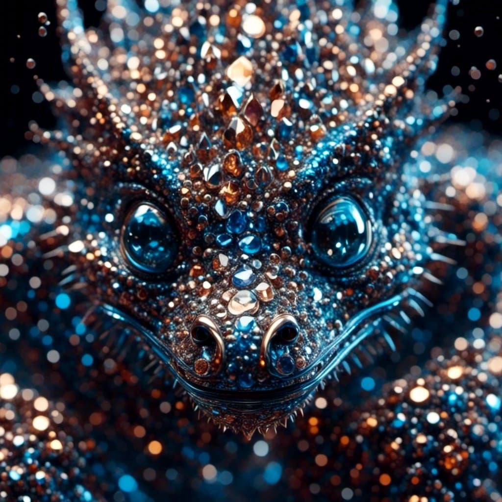 Crystal Dragon Hatchling with Holographic Cosmos Droplets