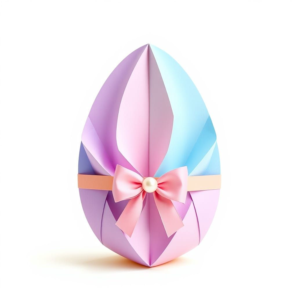 whimsical acrylic oil mix painting bright yellow, lilac and light blue gradient Easter egg made of origami paper, full-l...