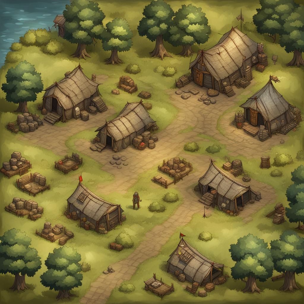 Medieval RPG Battle Map: Caravan Camp, Top View