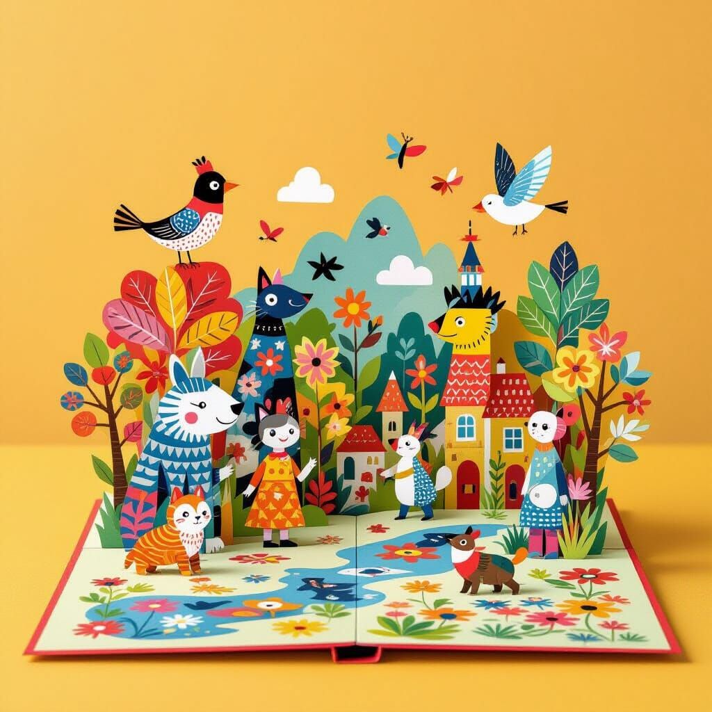 Colorful Pop-Up Book Illustration in Collage Style