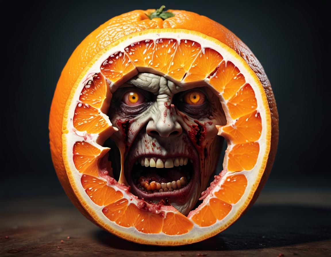 Hyperrealistic Zombie Face Orange Portrait