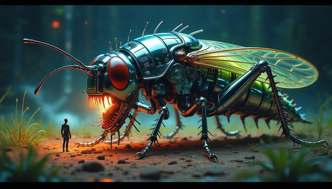 Cybernetic Venus Flytrap Devours Human in Surreal Art