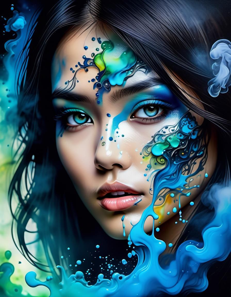 Mysterious Woman's Face with Filigree and Glowing Accents