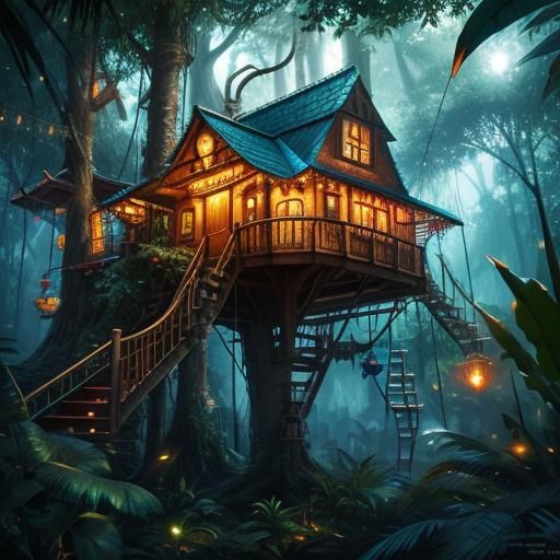 Candy Jungle Treehouse in Hyperrealistic Style