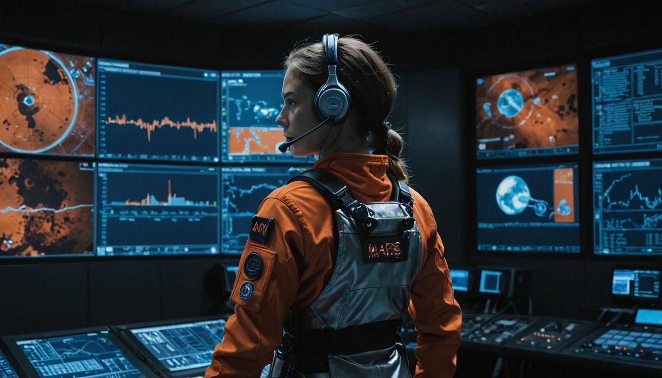 Woman in Spacesuit at Mission Control