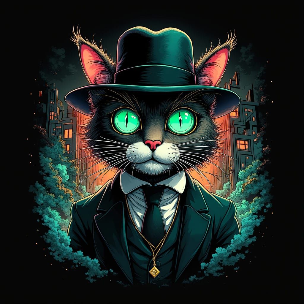 Hyper-Realistic Telepathic Maine Coon in Futuristic Noir