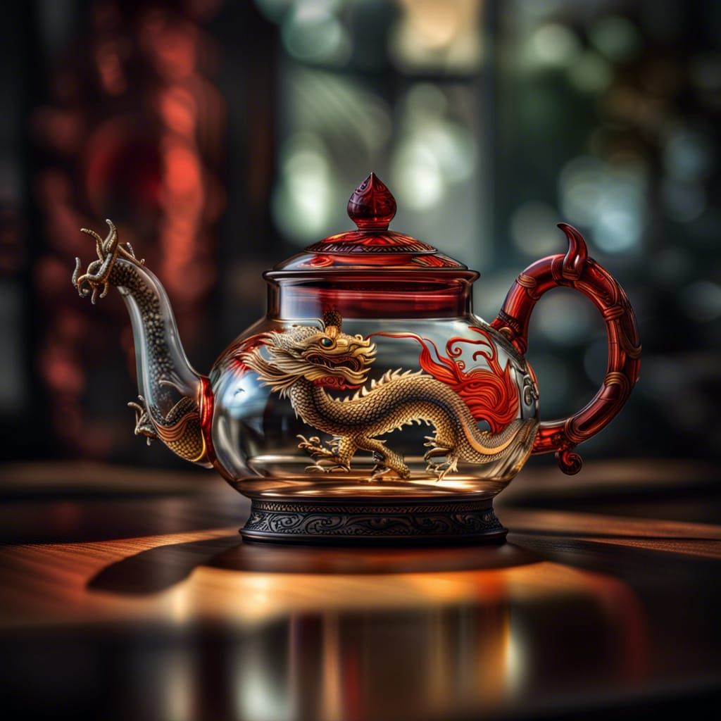 Glass Teapot with Chinese Dragon Inside