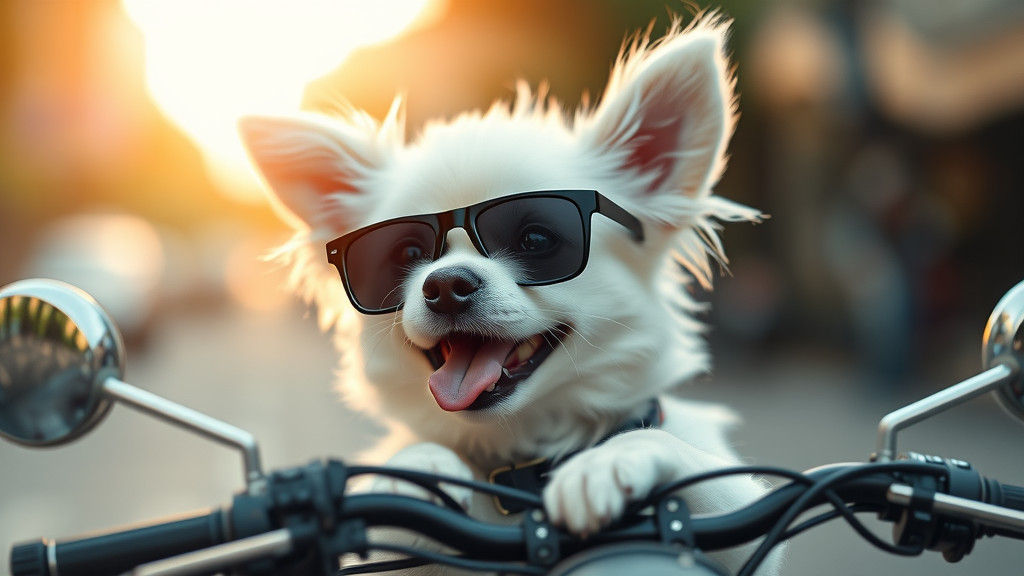 Puppy Rides Motorcycle: Humorous Close-Up Portrait