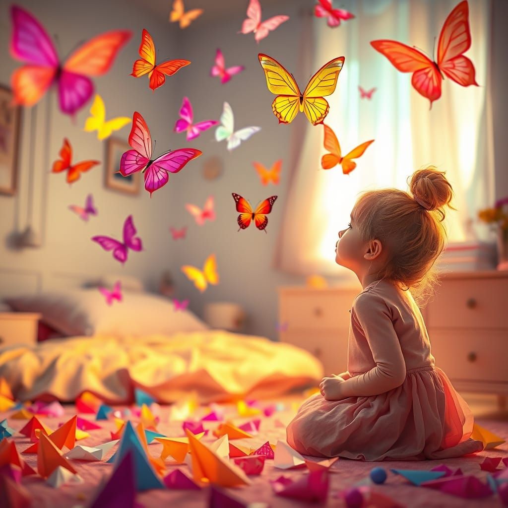 Origami Butterflies Take Flight in Cozy Bedroom
