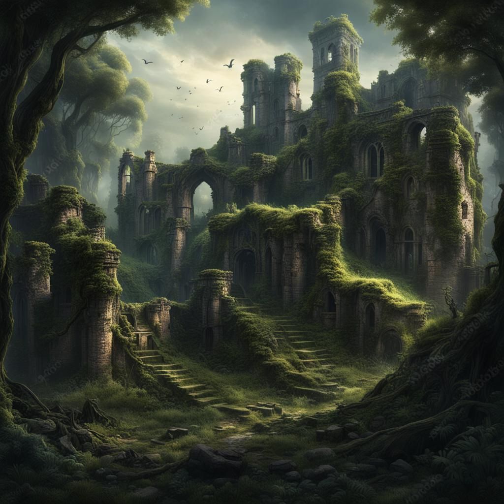 Dark Fantasy Ruins: Smuggler Hideout in Overgrown Village