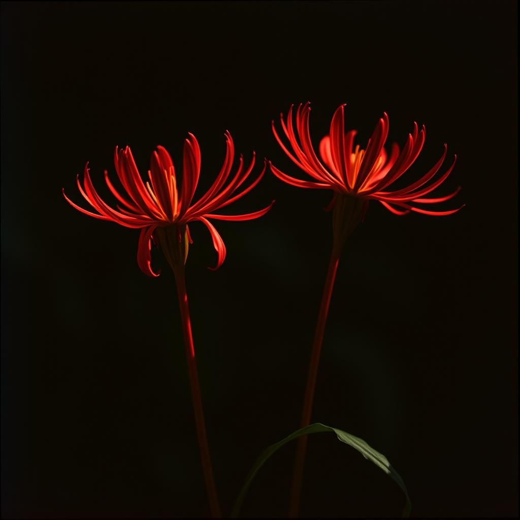 Dramatic Red Spider Lilies on Black Background