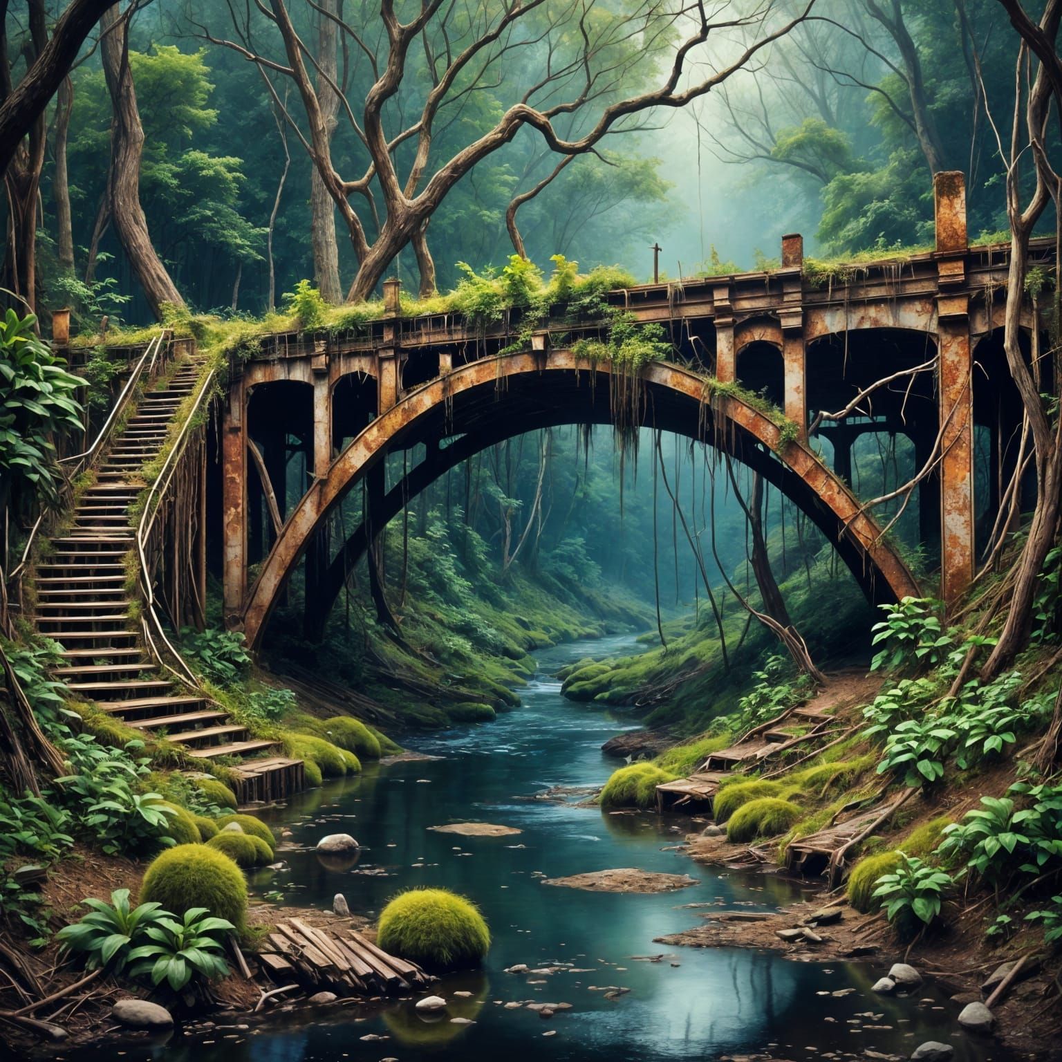 Forgotten Railway Bridge in a Verdant Landscape