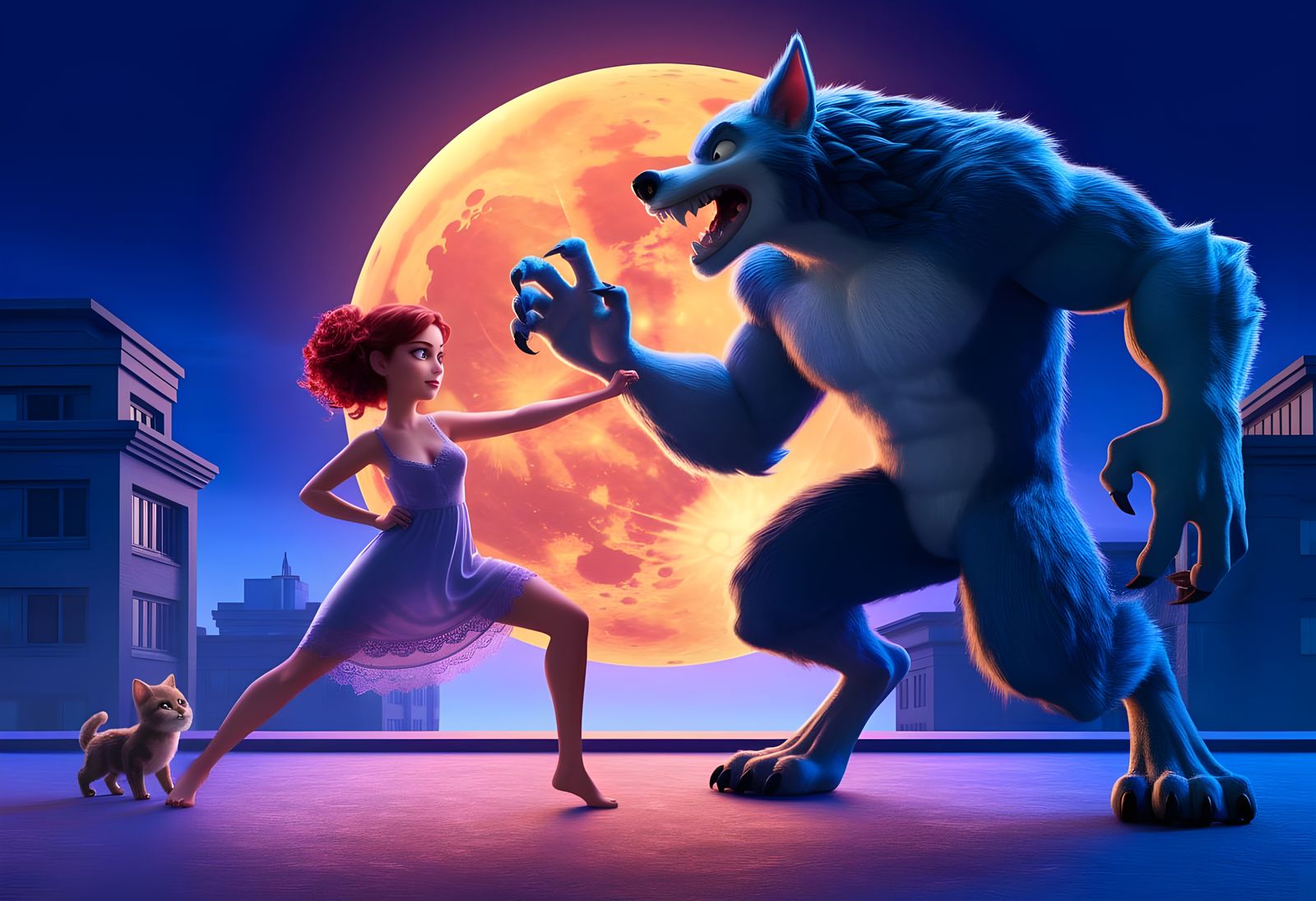 Pixar Woman Protects Kitten from Werewolf