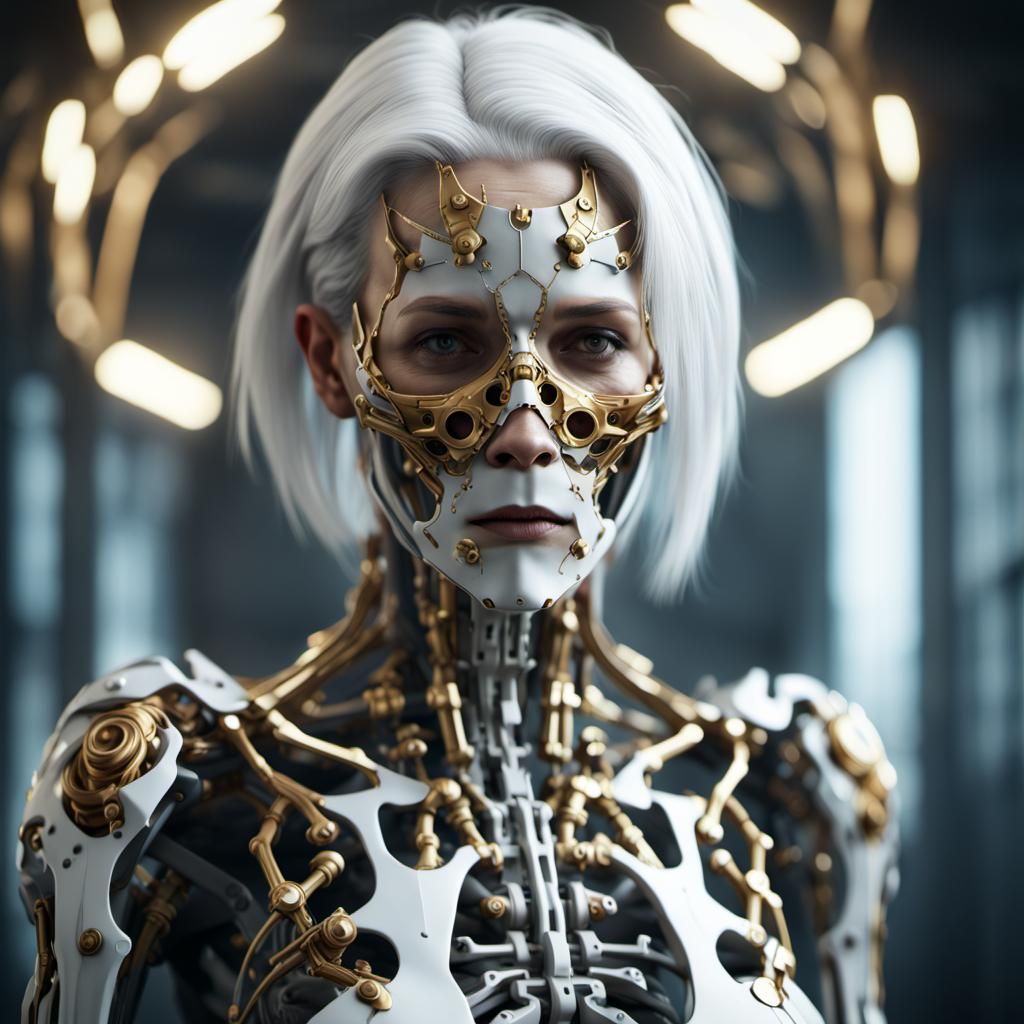 Cyberpunk Woman with Bone Armor and Golden Accents
