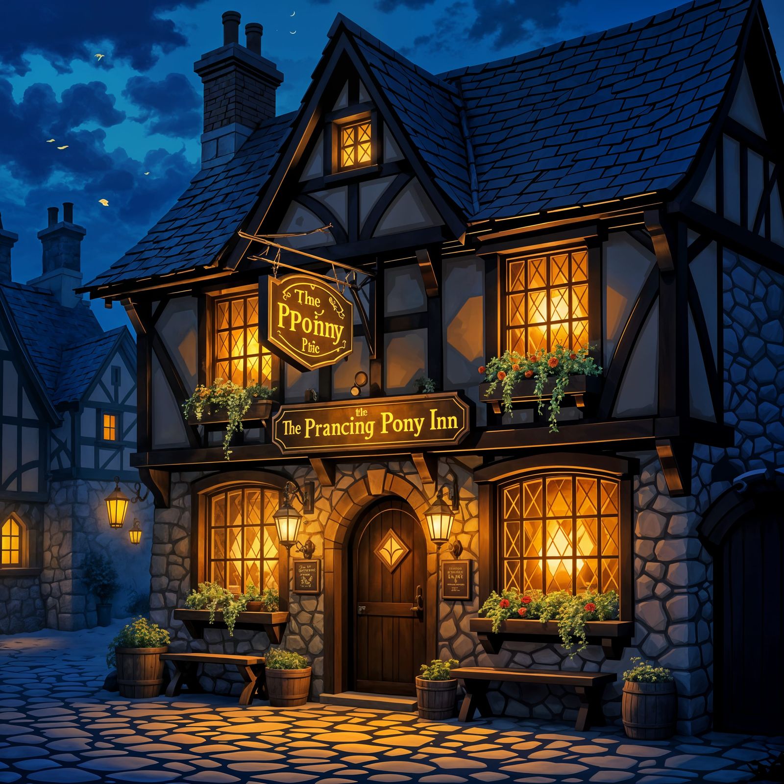 The Prancing Pony Inn, Cozy Fantasy Concept Art