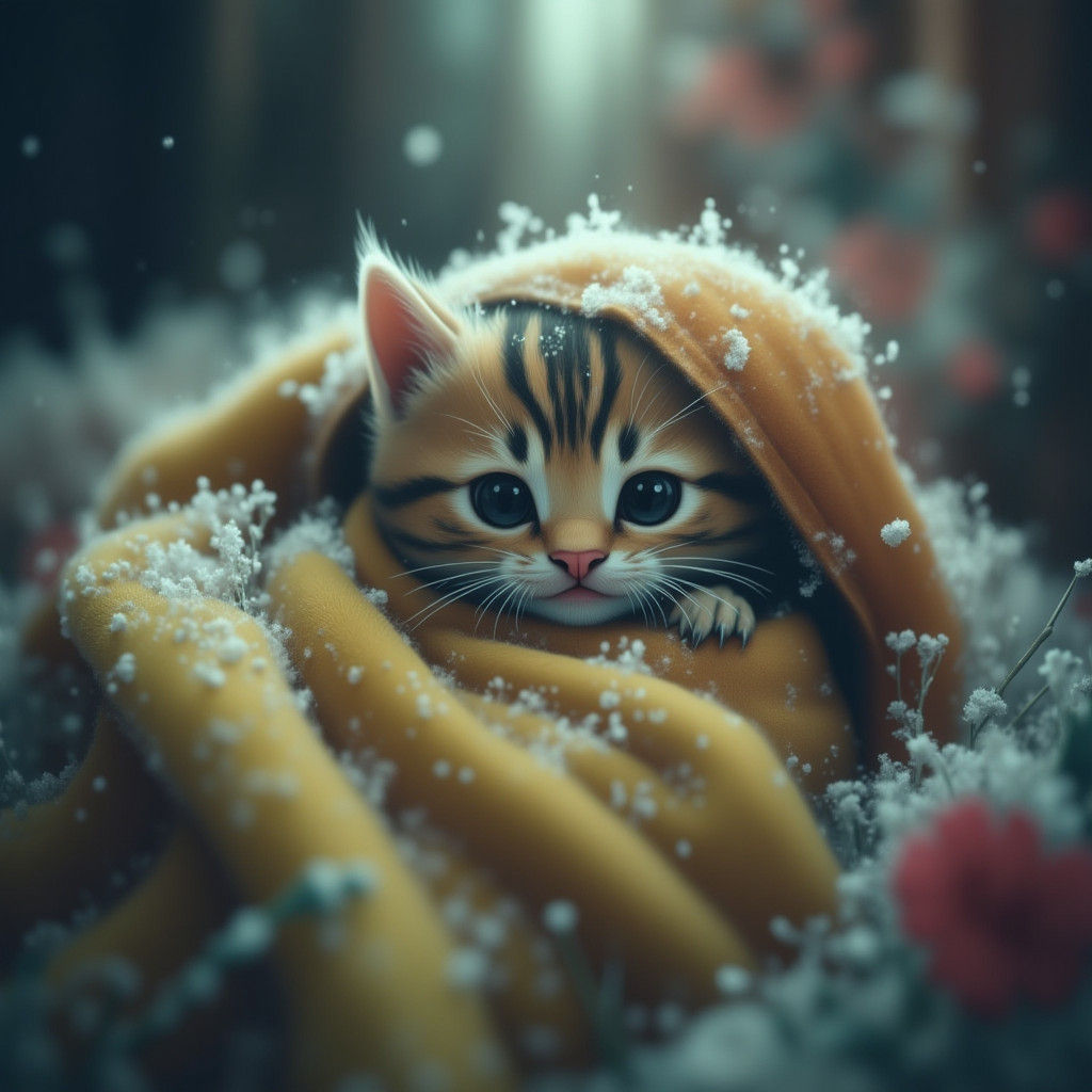 Serene Kitten in Cinematic Blanket Scene