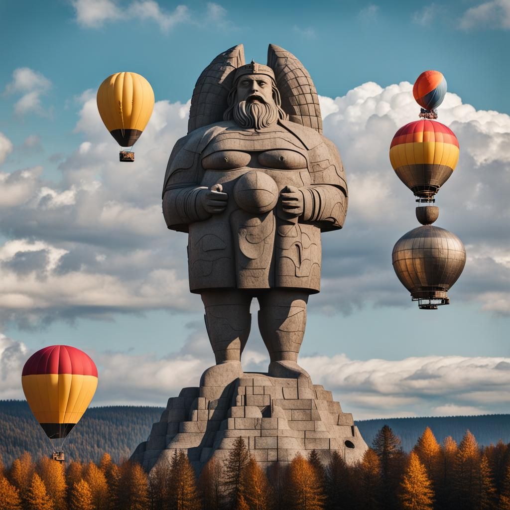 Radegast Statue with Airships in Brutalist Style