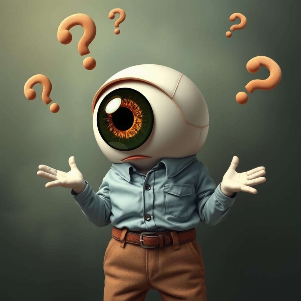 Anthropomorphic Eyeball Shrugs in Dreamlike Ambiance