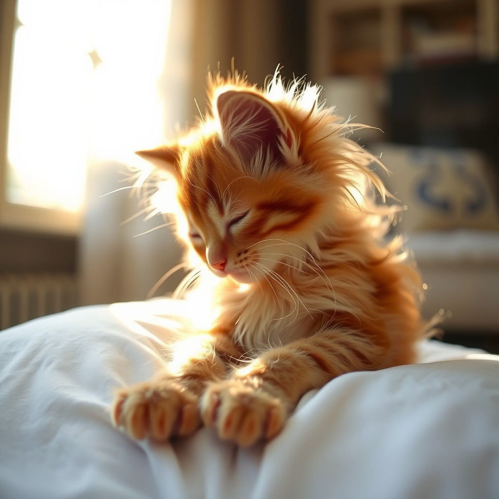 Sleepy Kitten in Morning Sunlight