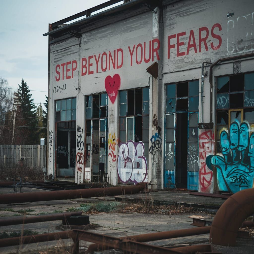 Abandoned Industrial Building with Graffiti Art