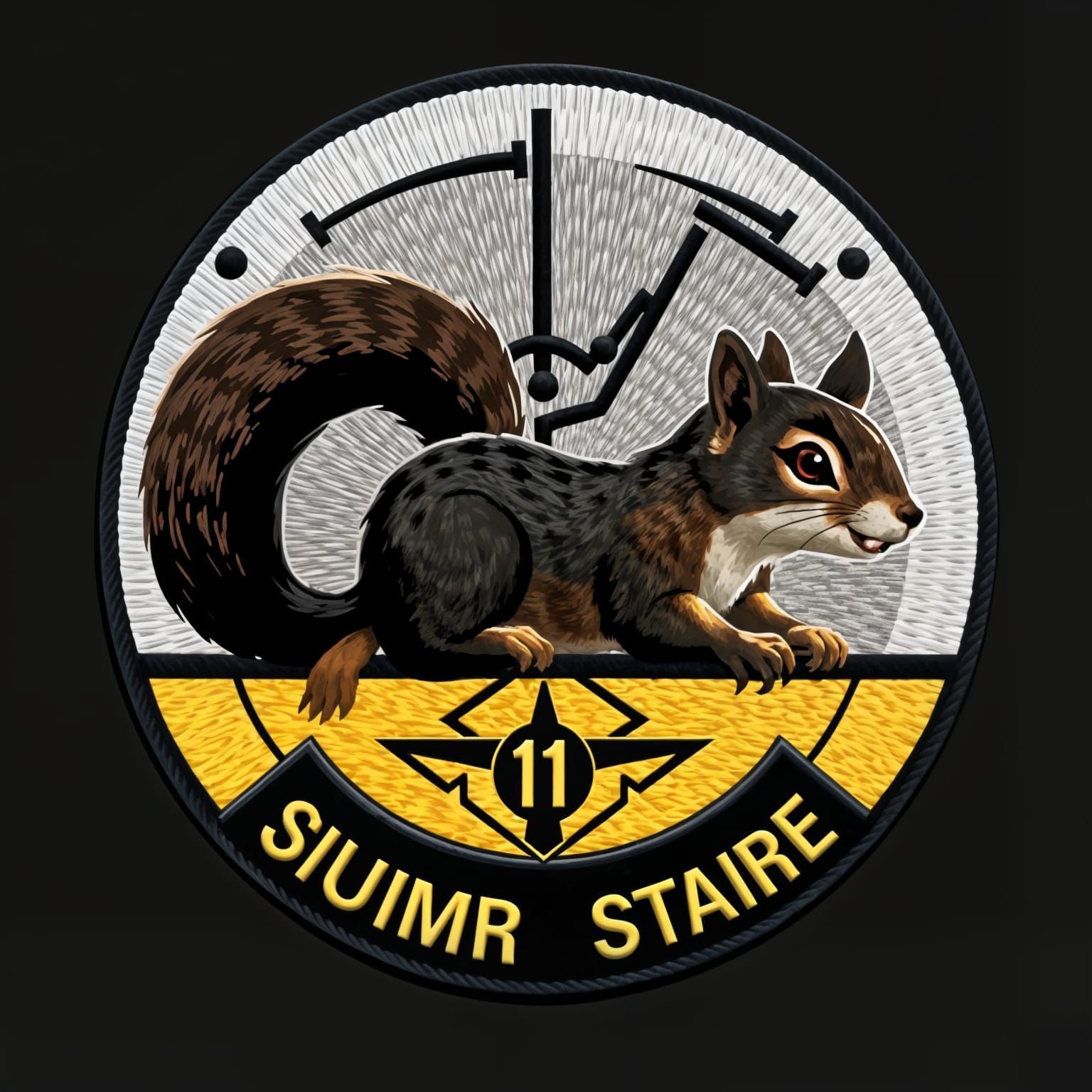 Mischievous Sci-fi Squirrel Emblem: Minimalist Patch Design