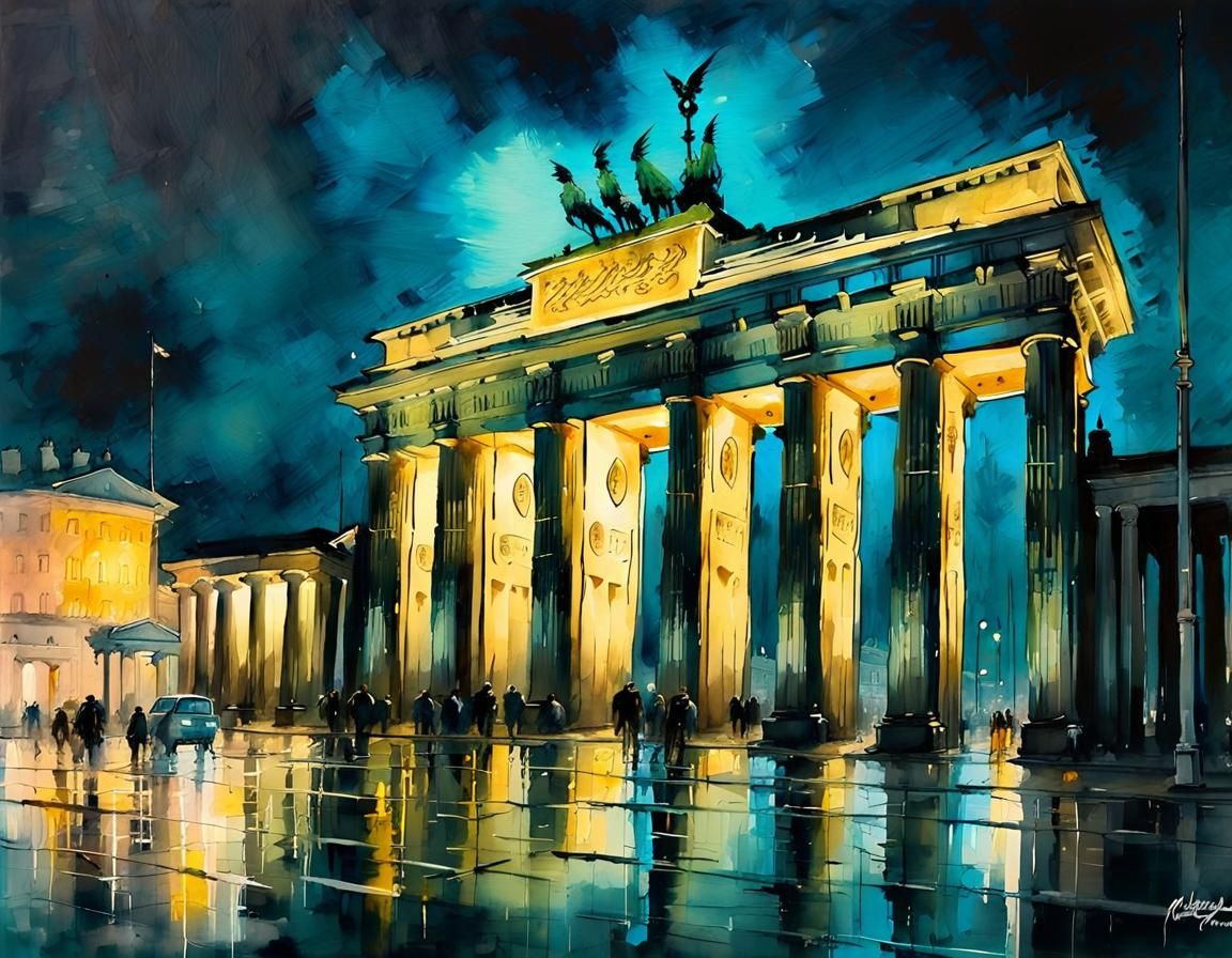 Brandenburg Gate at Midnight in Ghibli Style